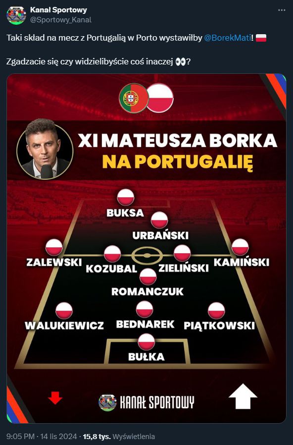 Taki skład wystawiłby Mateusz Borek na mecz z Portugalią!